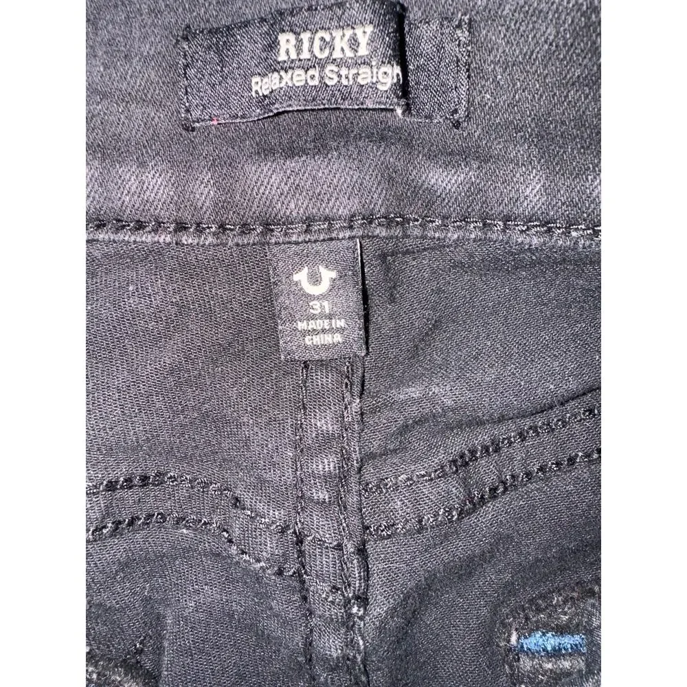 True Religion Men's Ricky Relaxed Straight Black Jeans Sz 31x33 Imperfection